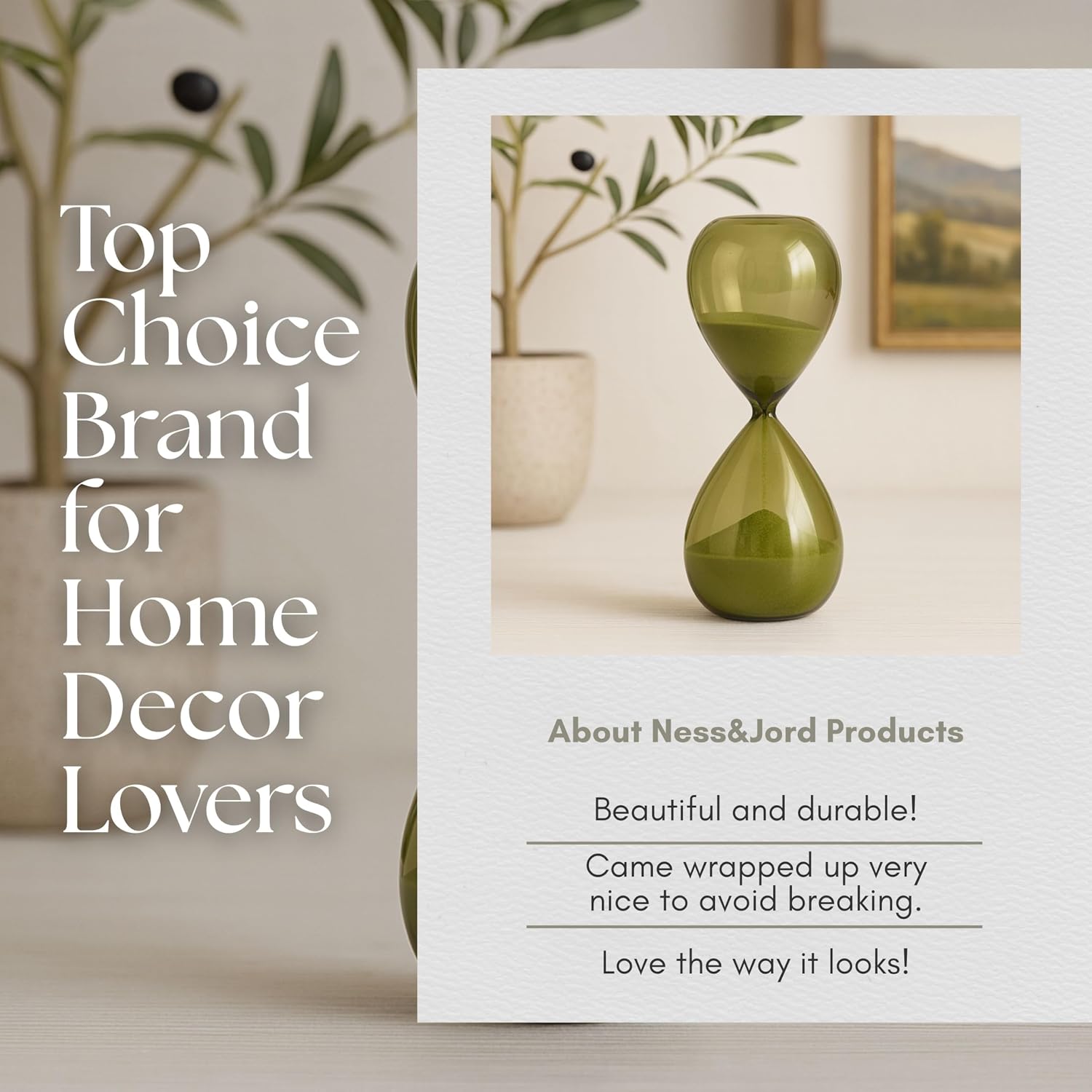 Hourglass for Home Decor – Modern Sculpture Decor, Elegant Glass Accent for Living Room, Office, or Bookshelf Display, Contemporary Sculpture for Coffee Table Styling – 12", Sage Green
