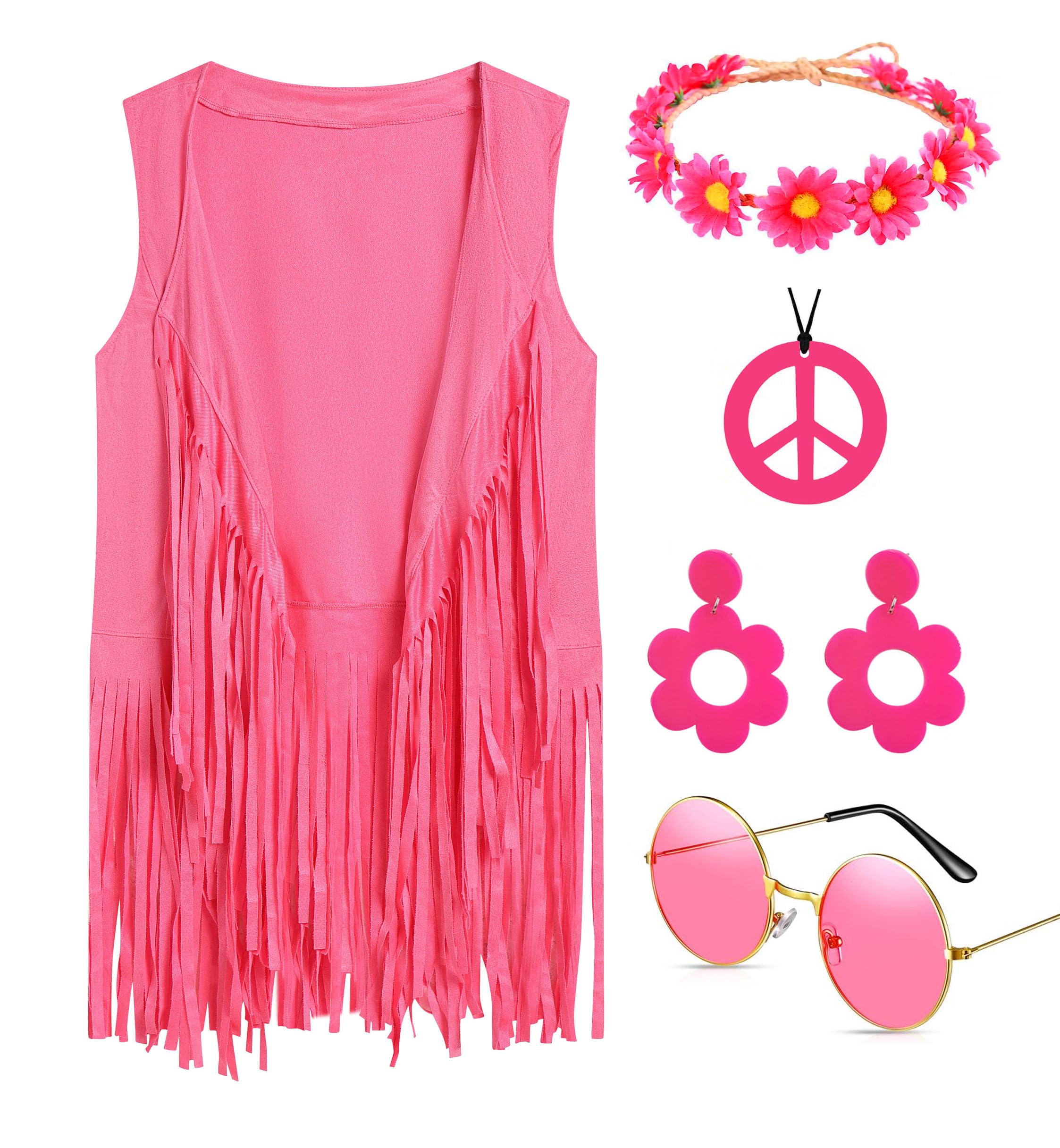 Deerjoke 70s Disco Outfits Hippie Clothes Costume for Women, 5 Pcs 60s 70s Hippie Accessories Halloween