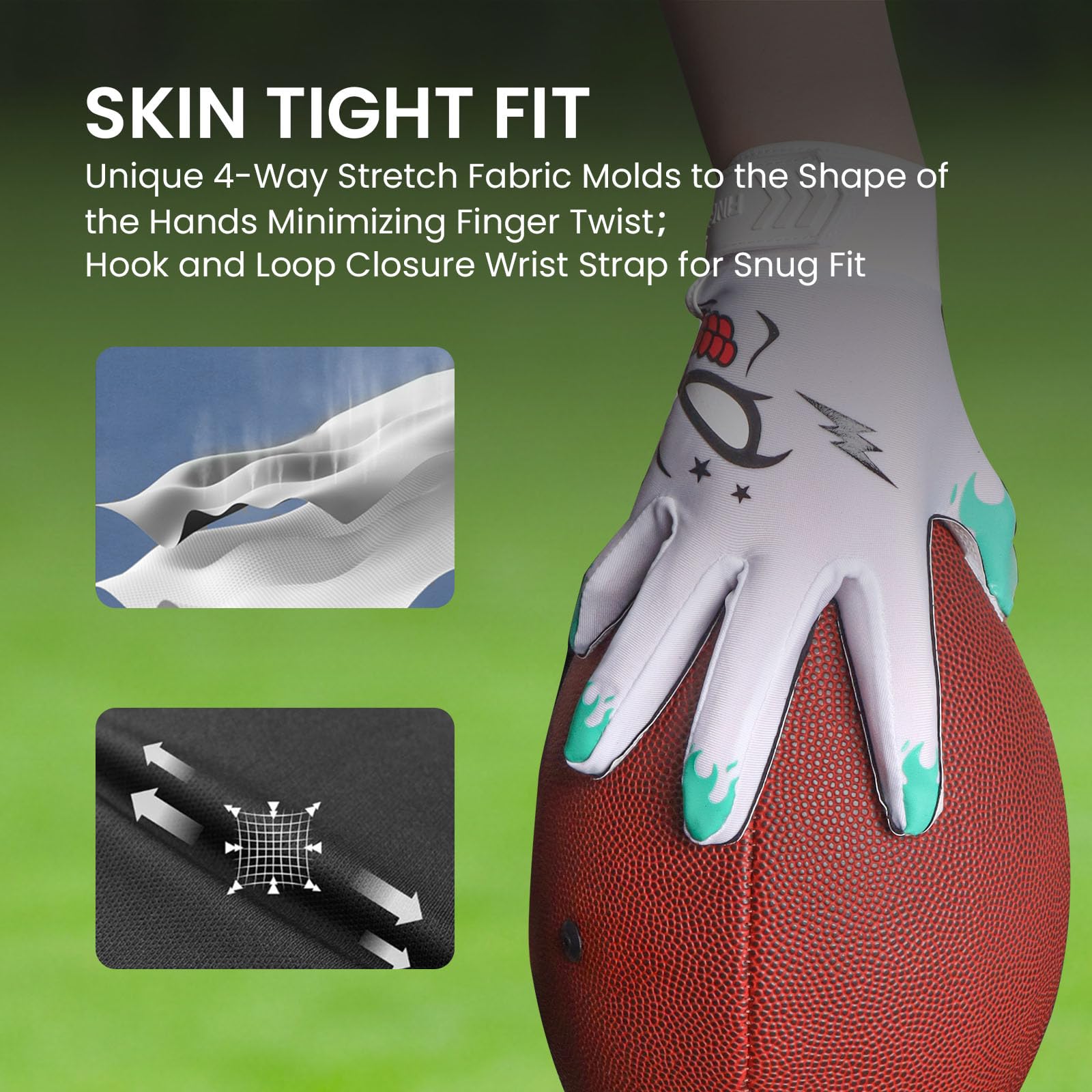 American Football Receiver Guanti per Youth Ragazzi Ragazze Guanti da portiere Antiscivolo Impact Palm Protection Outdoor Sport Impermeabile Guanti Fit Bambini