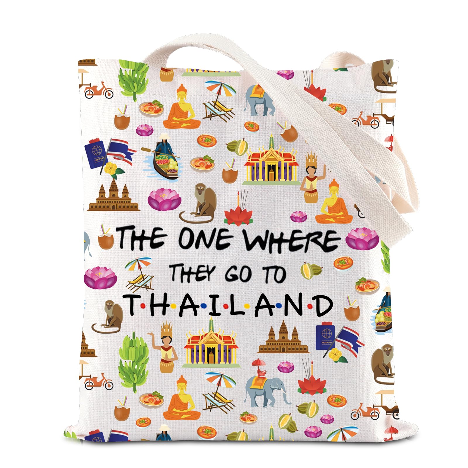 FOTAP Thailand Trip Tote Bag Thailand Souvenir Gift Thailand Welcome Bag Thailand Housewarming Gift Travel Memory Gift (Thailand tote)
