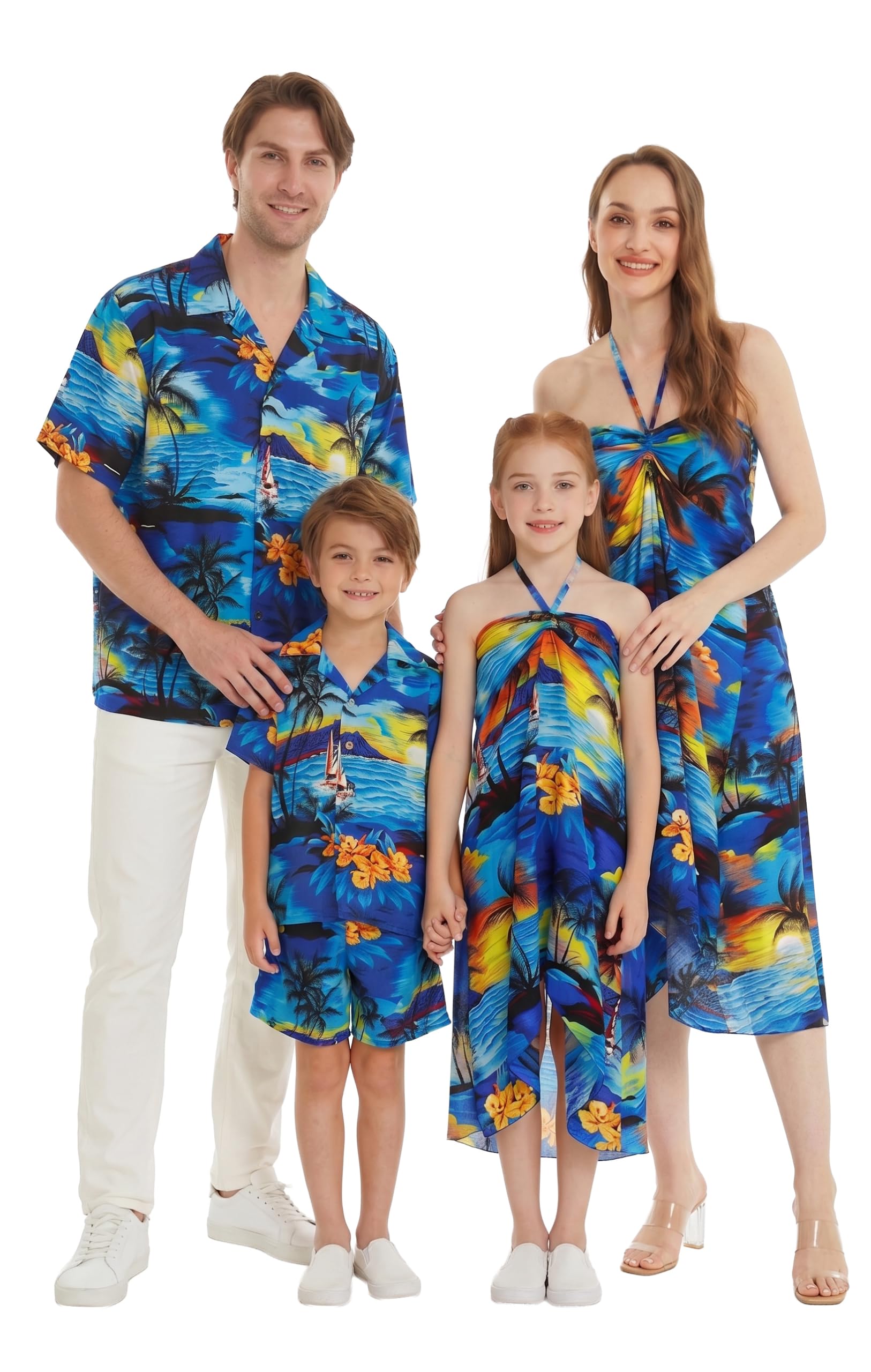 Hawaii Hangover Family Matching Hawaiian Clothes, Sunset Blue