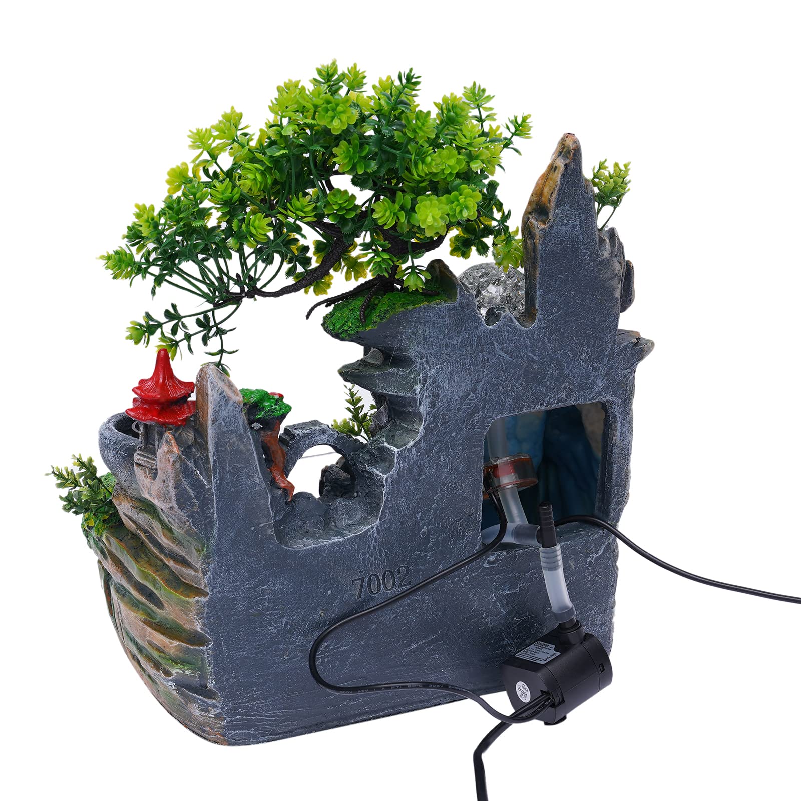 Fontana da scrivania a cascata, set di fontane per interni con spina di alimentazione e pompa, fontana da tavolo, giardino, cascata, pianta, spruzzo, decorazione desktop per ufficio, casa