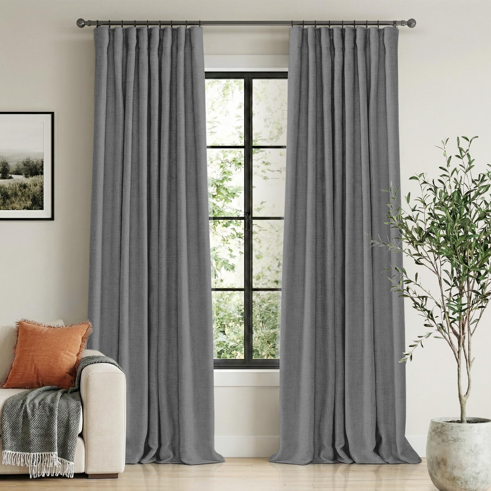 View 1 of 100% Blackout Shield Linen Textured Curtains 96 Inches Long