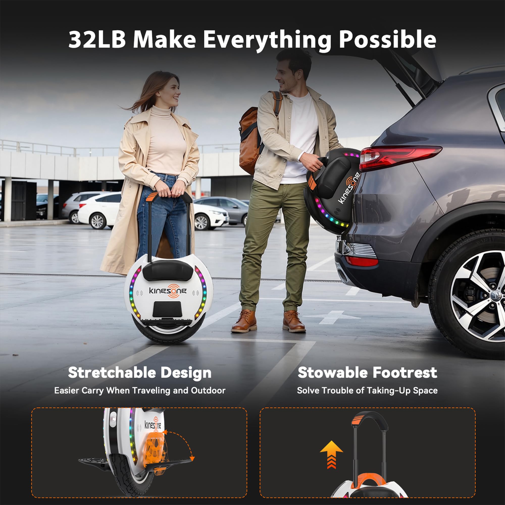 Kingsong Monociclo Eléctrico KS-14D 420wh, Adulto, Blanco, Rueda 14", Motor de 800W, Autonomía de hasta 40km, Velocidad Limitada de 25km/h,