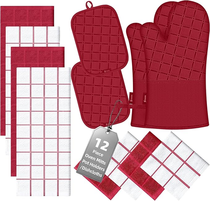 Amazon.com: Oven Mitts Kitchen Towels and Dishcloths Pot Holders Sets ...