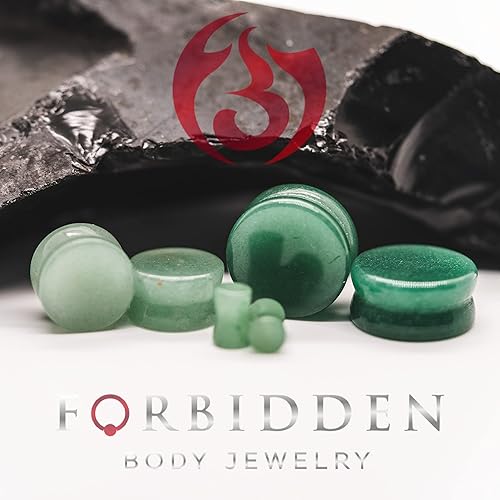 Miniatura 4 de Forbidden Body Jewelry Calibres de enchufe, calibres de piedra, tapones de piedra, calibre de oreja de jade semiprecioso, aretes de doble llamarada,