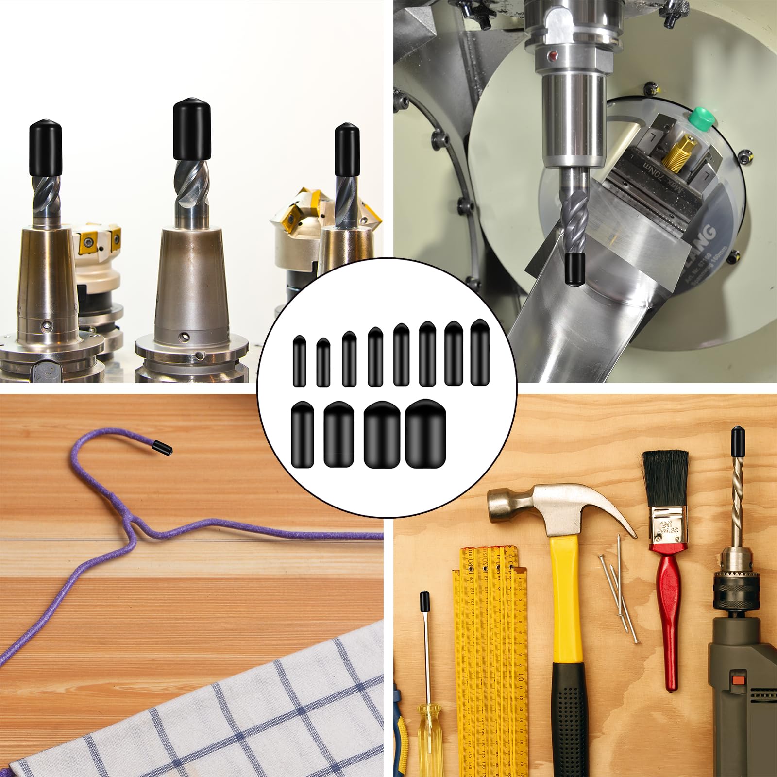 Set di 300 tappi in gomma per tubi tondi, in PVC, di colore nero, tappi di protezione per viti, tappi terminali in gomma, tappi in plastica per barre metalliche (Φ1,5 mm-10 mm)