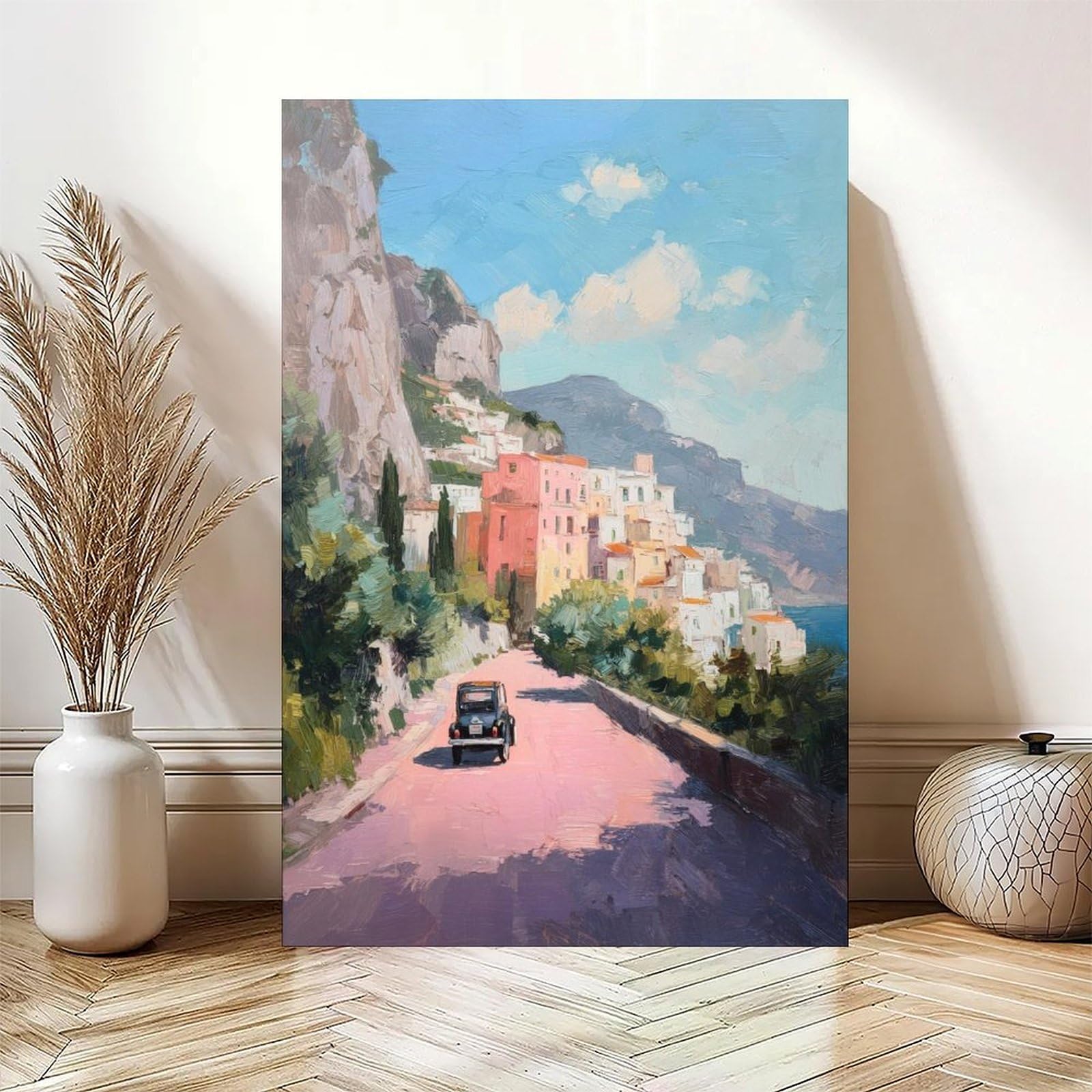 Quark Retro Amalfiküste Wandkunst Italien Küstenmalerei Poster Pastellrosa 2