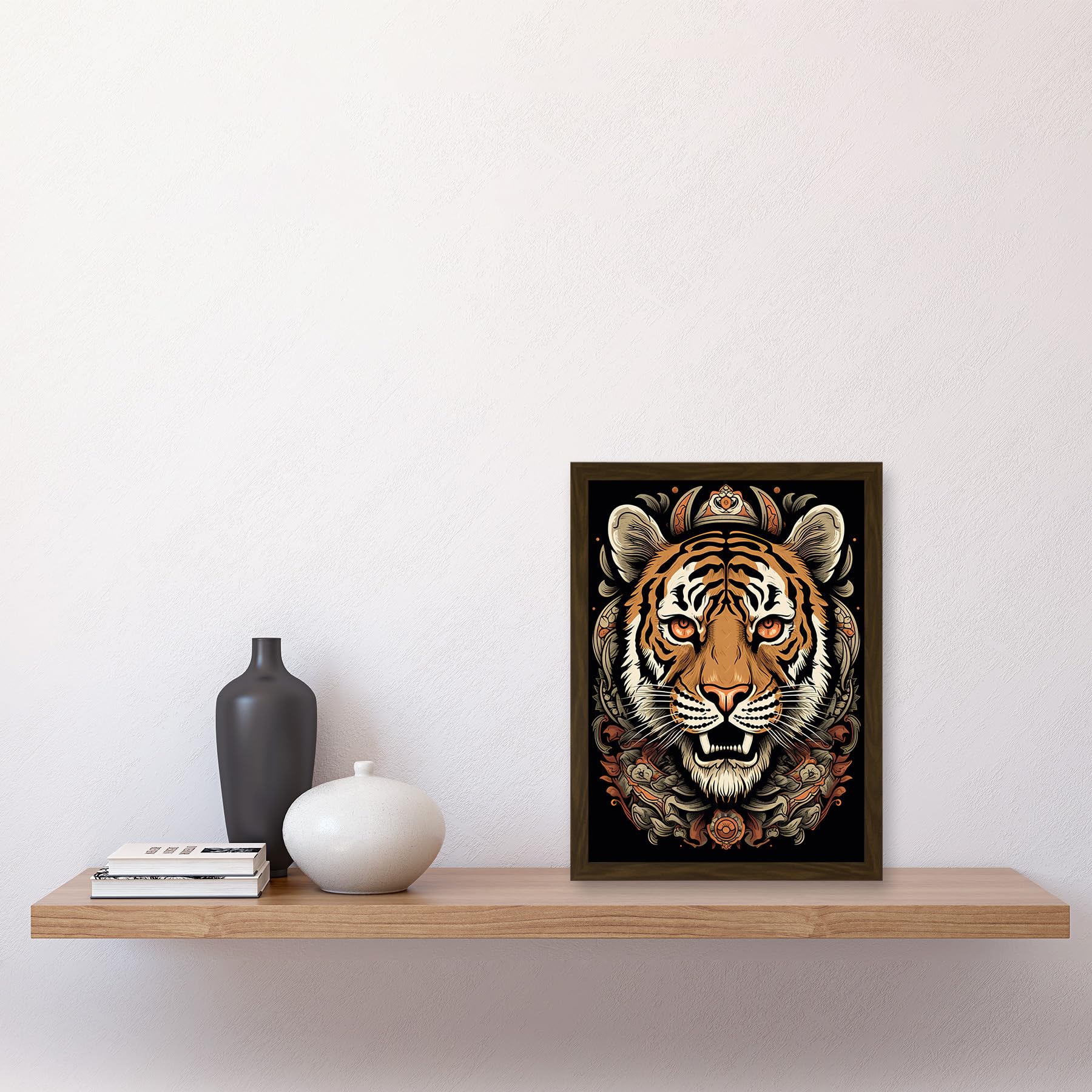 Artery8 Regal Tiger Piercing Eyes Tattoo Ink Body Art Rockabilly Americana 50s Artwork Framed Wall Art Print A4