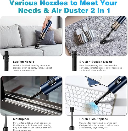 Miniatura 3 de Aspiradora de mano inalámbrica, aspiradora de automóvil con potente succión de 14000 PA con luz LED, plumero de aire 2 en 1, mini aspiradora