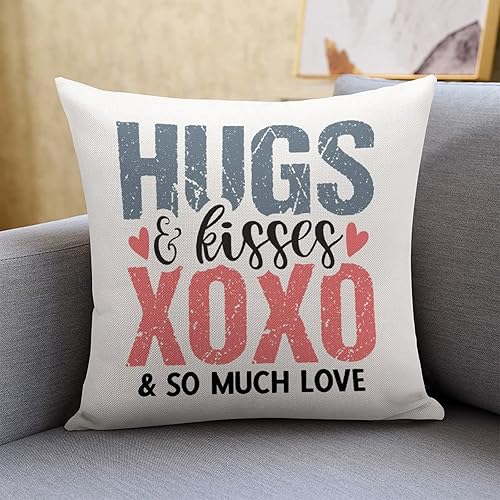 Love Heart Throw Cushion Cover Case XOXO Hugs and Kisses XOXO and So Much Love Decorative Pillow Cover Linen Square Zipped Pillow Case for Couch Bed