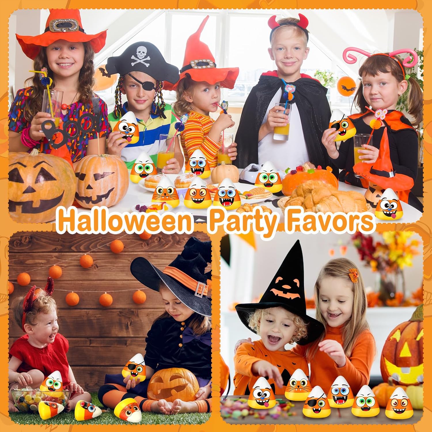 Meooeck 36 Pcs Halloween Stress Toys Mini Candy Corn Stress Relief Fidget Toys Halloween Party Favors Candy Stretchy Ball with Emotion Trick or Treat Supplies for Birthday Goodie Bag Filler