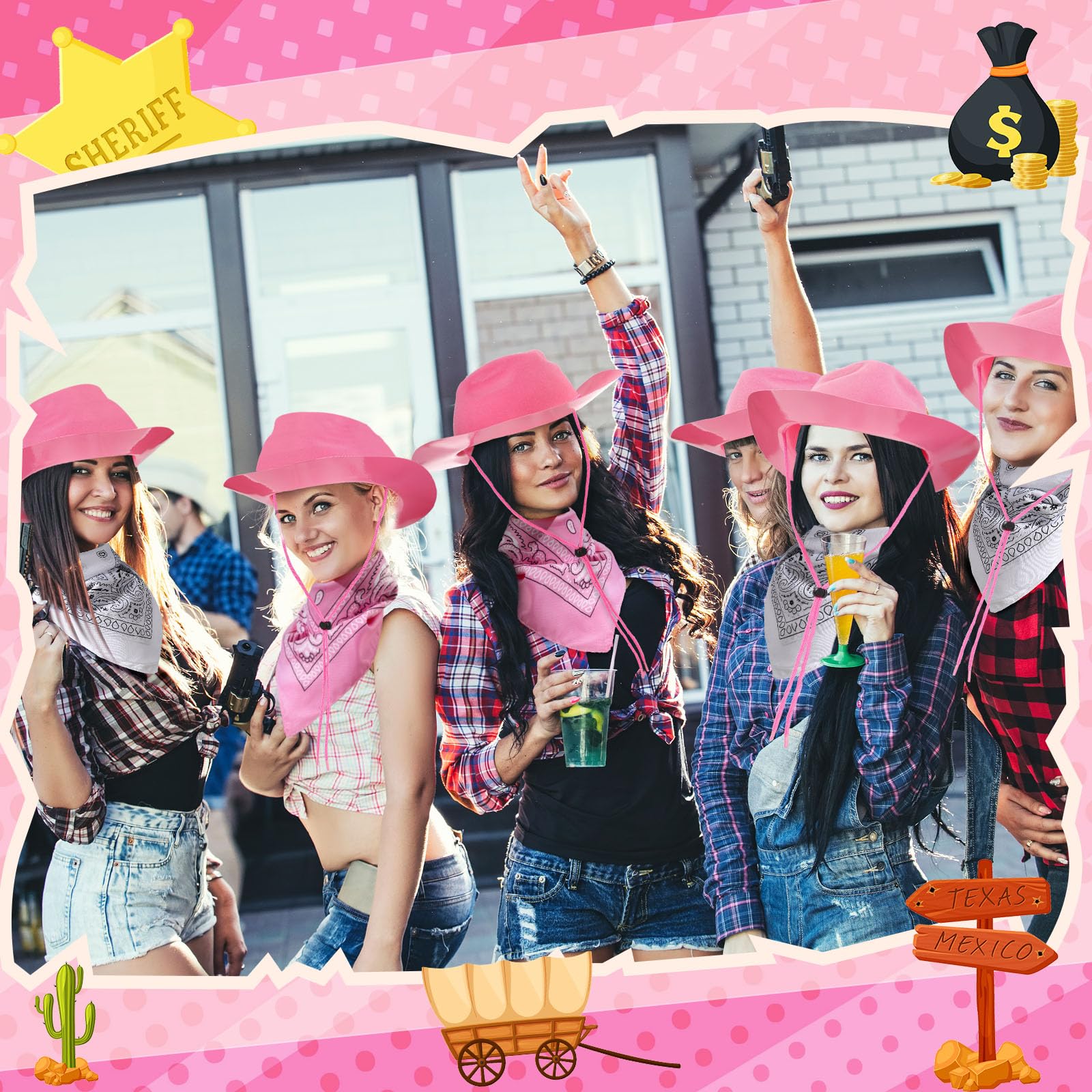 Amazon.com: Hillban 48 Pack Cowboy Hats and Bandanas Set  display picture 1