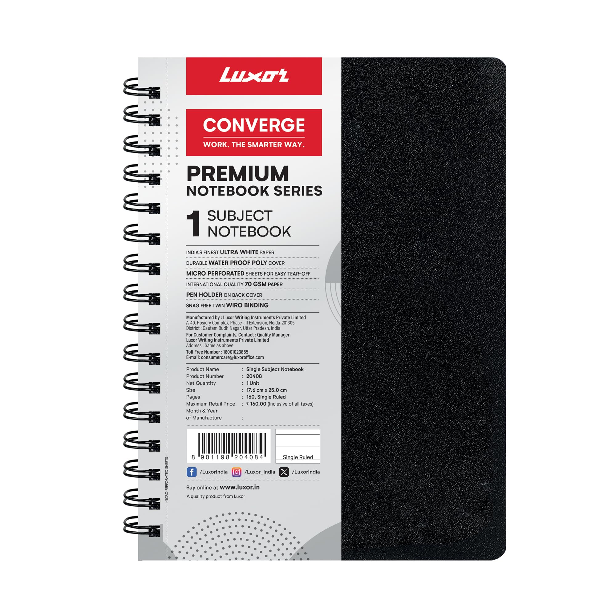 Luxor Executive Single-Ruled B5 Notebook, 160 Pages, 17.6 * 25.0 cm, Ideal for Organized Note-Taking and Planning