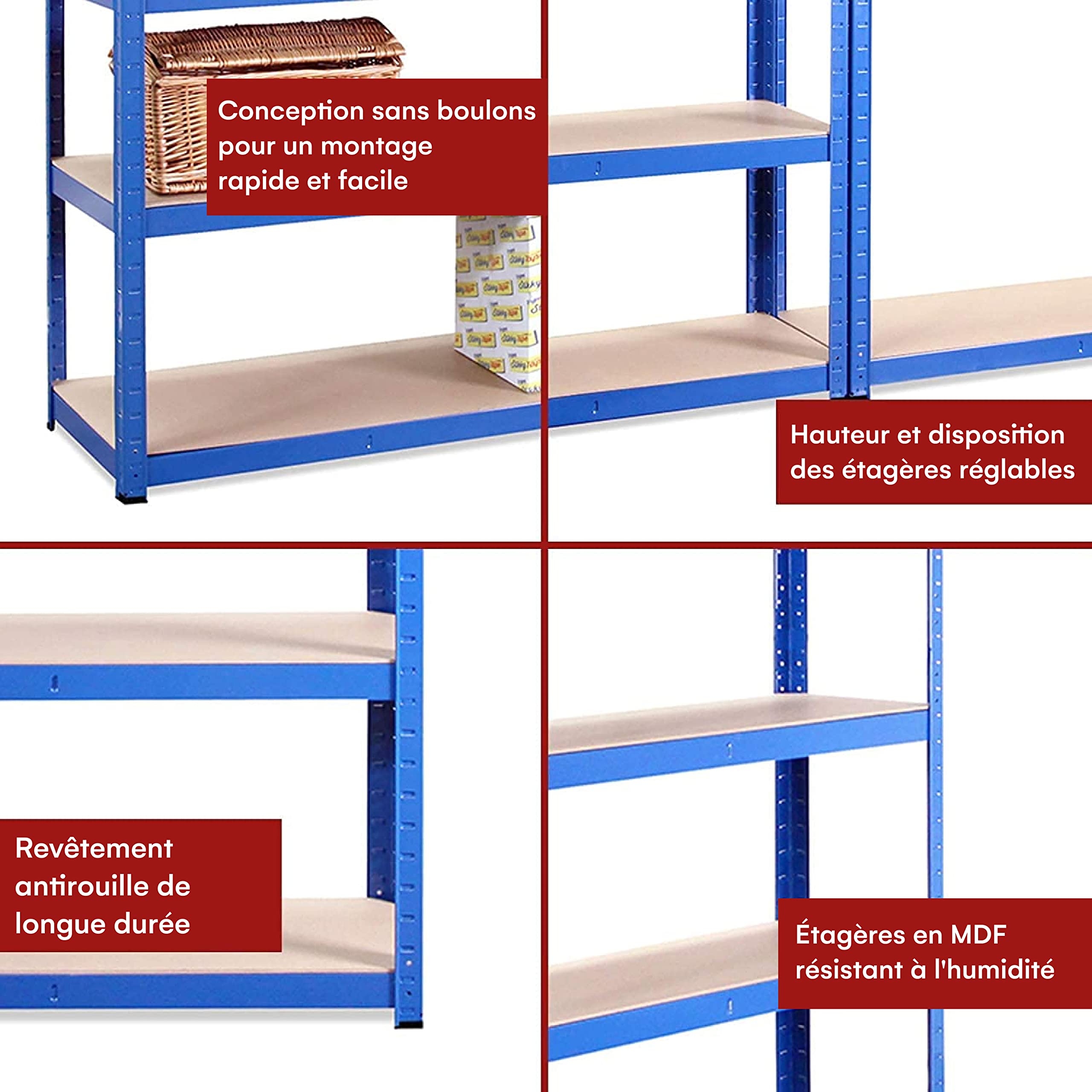Rangement Garage 180x120x45cm - 5 Niveaux, 875kg Capacité, Bleu, Garantie 5 Ans