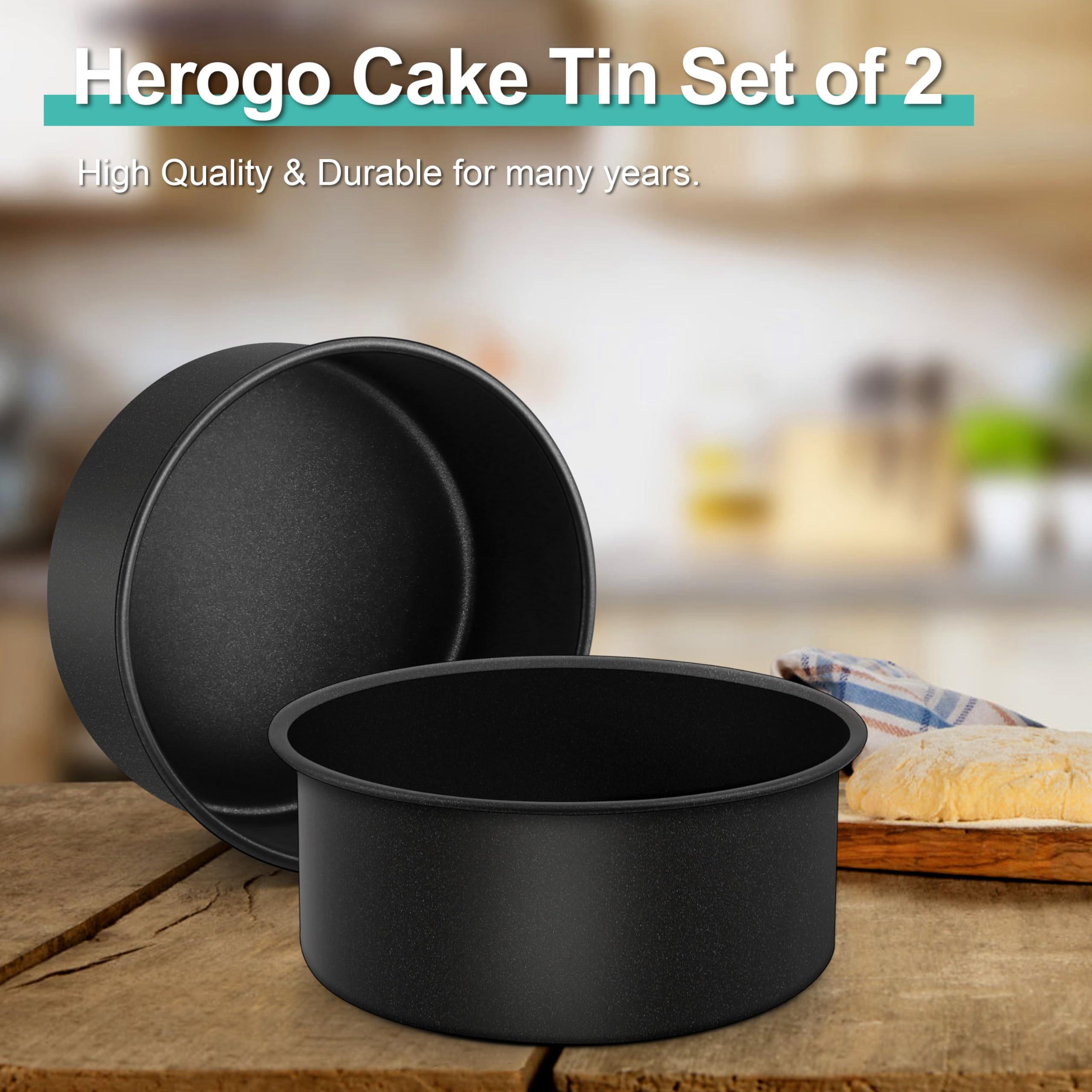 Herogo Set 3 Tortiere Antiaderenti In Acciaio Inox Ø16x5cm | Teglie Per Torte A Strati | Matrimonio, Compleanno, Feste - 3