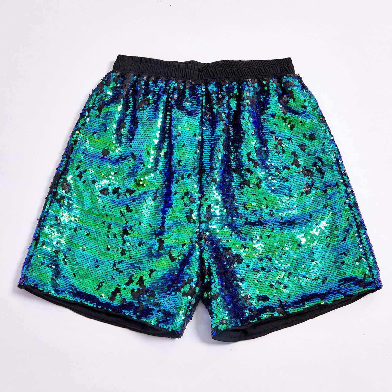 Generisch Calzoncillos tipo bóxer para hombre, con lentejuelas, brillantes, cintura elástica, holgados, para el tiempo libre, para verano, danza, carnaval, cintura alta, disfraz de carnaval, verde