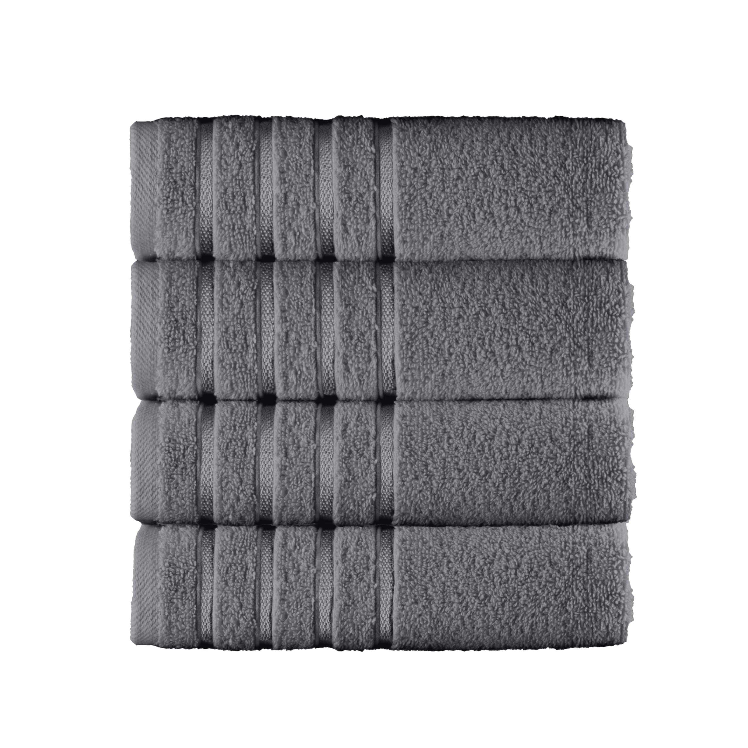 Elegant Comfort 100% Turkish Cotton 4 Lines Viscose Stripe Luxury 4 Pack Hand Towel Set - Ultra Absorbent and Soft 16 x 28 Inch Premium Hotel Spa Quality Towels for Everyday Bath Use, Gray