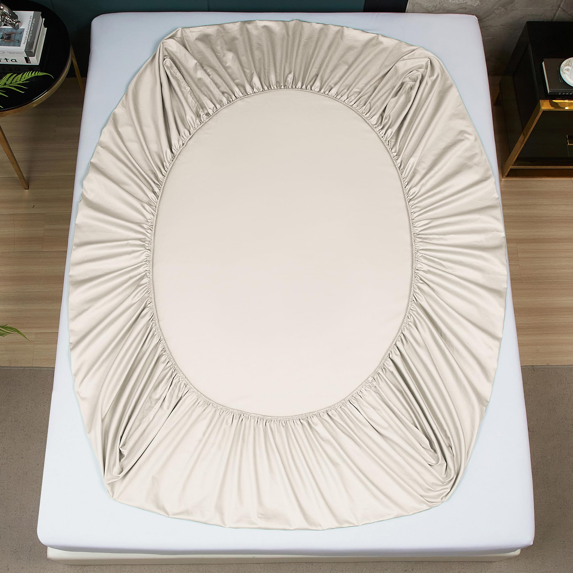 Spannbettlaken 180x200 Baumwolle Beige Spannbetttuch Khaki Creme Lyocell Seide 100% Baumwolle Betttuch 180 x 200 Doppelbett Uni Leintuch für Hohe Matratze Hoher Steg bis 25-30 cm