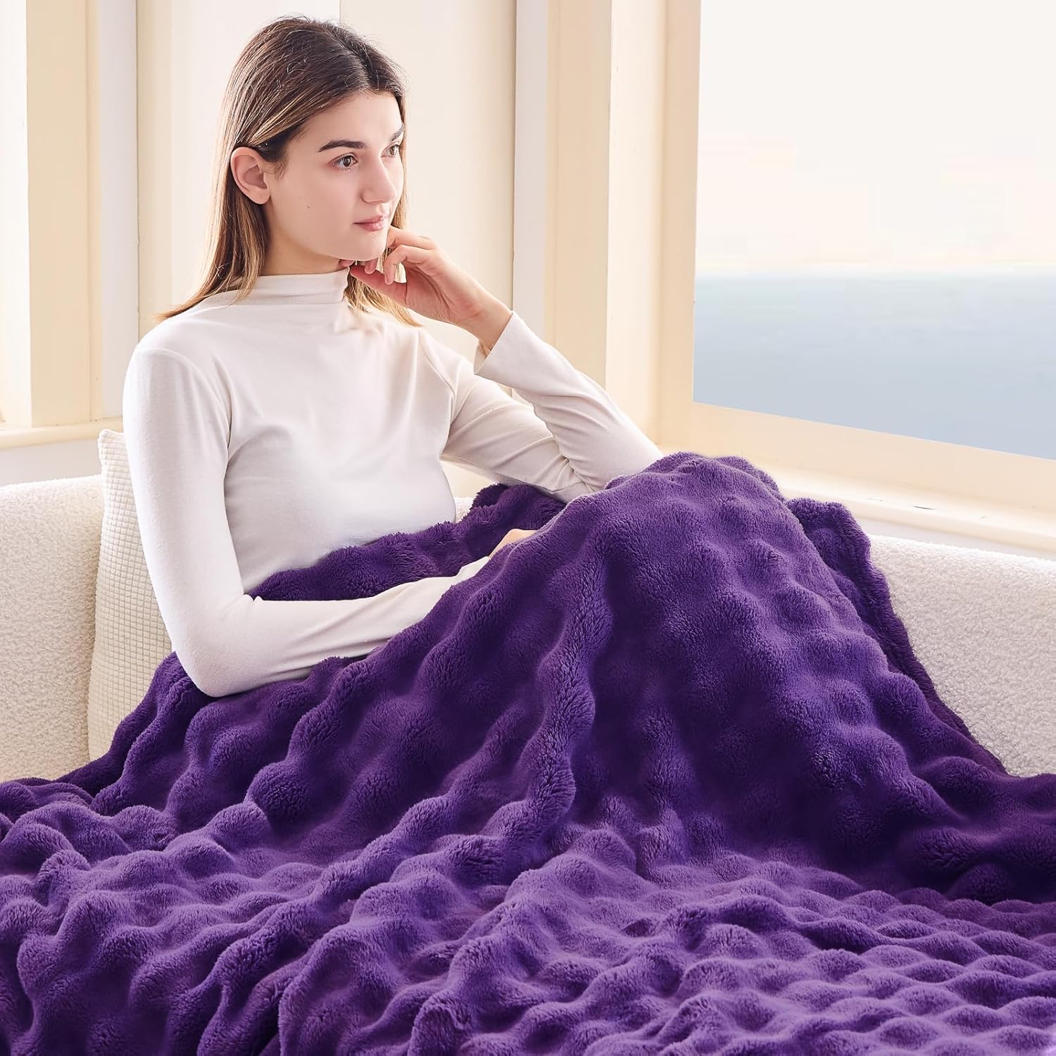 NEWCOSPLAY Throw Blanket for Couch Purple Super Soft Flannel Fleece 3D Bubble Lightweight Bed Blanket All Season Use (Purple, Throw(50"x60")) - Image 3