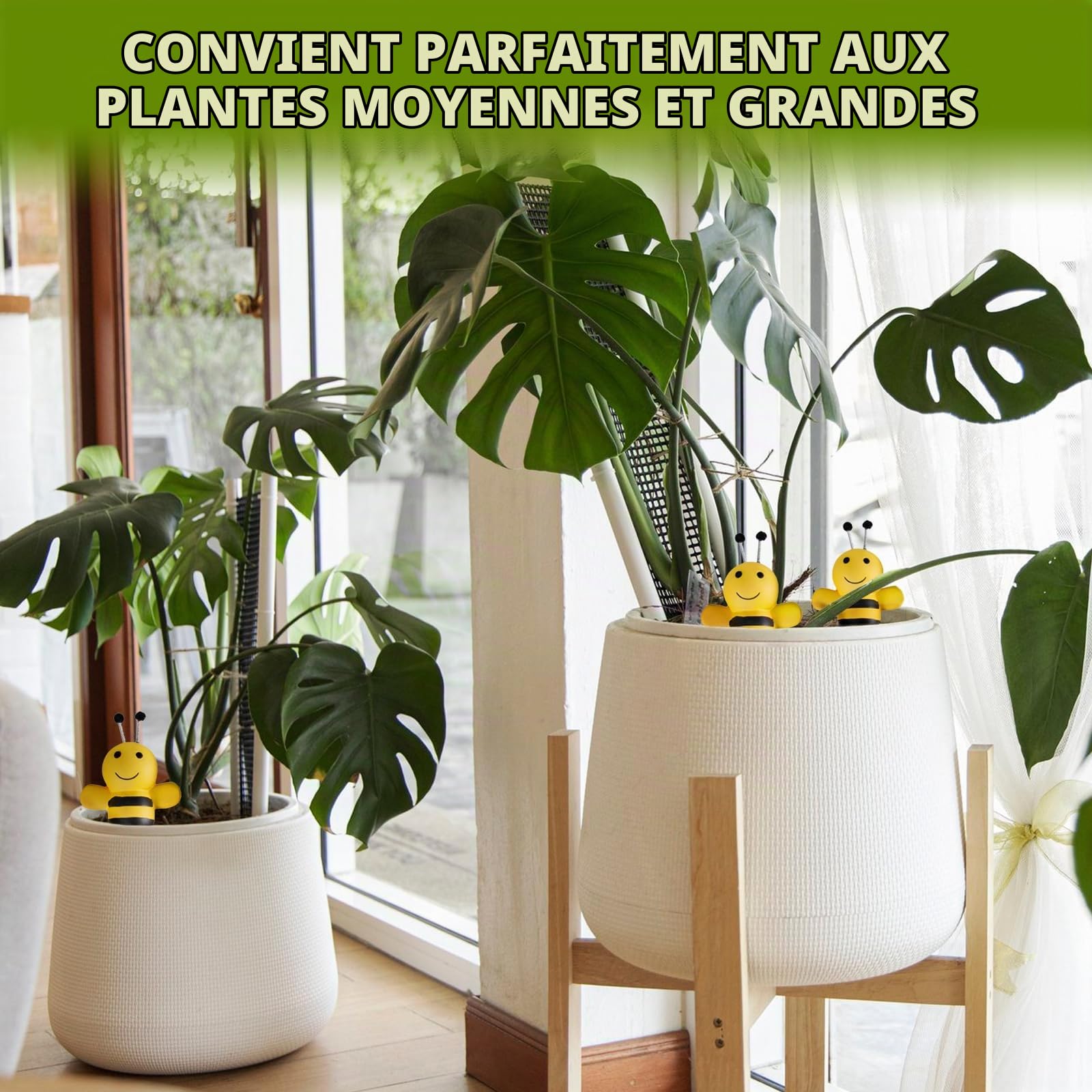 Joyeee Lot de 4 Pointes D'arrosage pour Plantes, Dispositifs D'arrosage Automatique en Terre Cuite, Jardinières de Vacances en Forme d'abeille, Idéales pour Les Plantes D'intérieur et D'extérieur