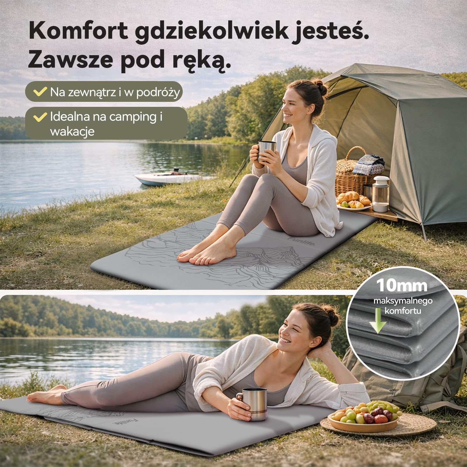 FunLife Mata do jogi XXL 190 × 66 cm – 10 mm składana mata do fitnessu | Bardzo gruba i antypoślizgowa. Idealny do jogi, pilatesu, gimnastyki oraz treningu w domu, w studiu lub na świeżym powietrzu.