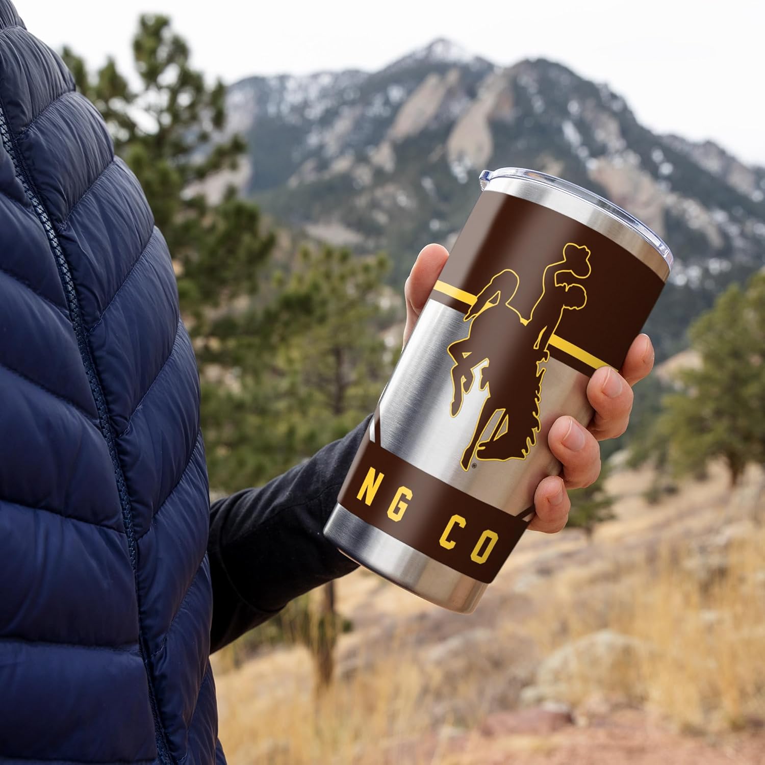 Rico Industries NCAA Wyoming Cowboys Standard 20oz Stainless Steel Tumbler with Lid - Great For Coffee, Tea, Water or Cocktails