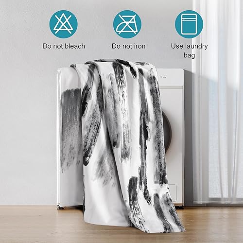 Miniatura 9 de NTBAY - Juego de funda de edredón de 3 piezas con patrón de tinta, funda de edredón de microfibra cepillada suave en negro y blanco tamaño Queen,