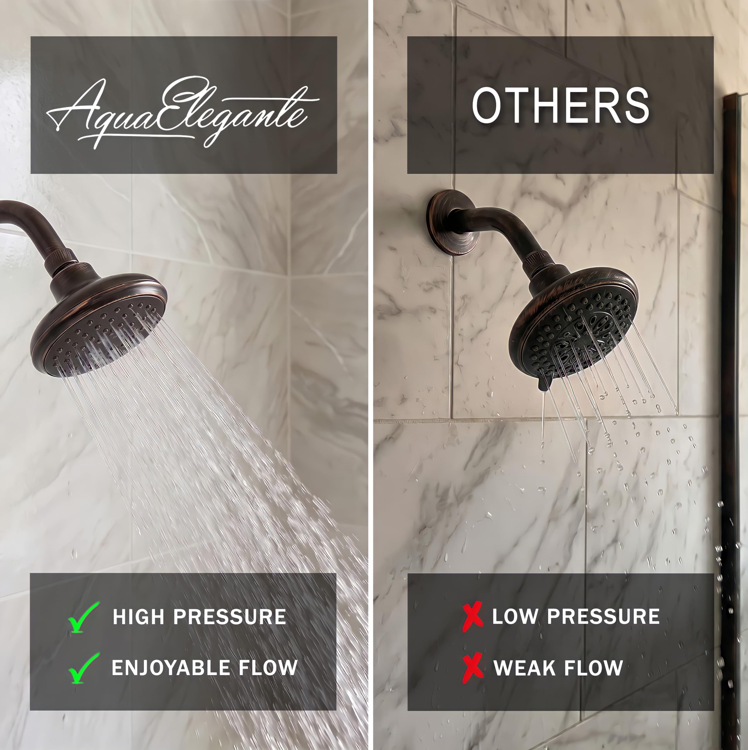 Aqua elegante cabeza de ducha de 4 pulgadas de alto flujo – Gran presión de agua en soporte de pared alcachofa de ducha
