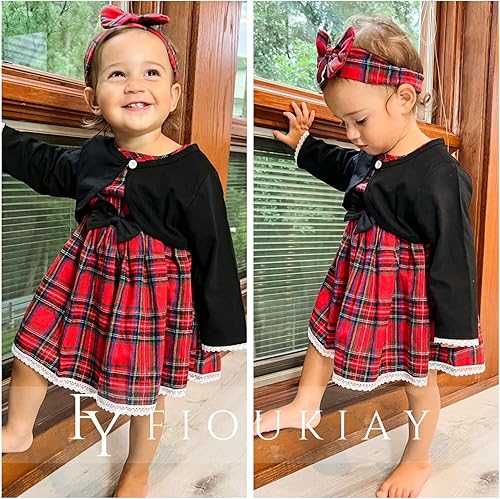 Vista 4 de fioukiay Conjunto de vestido y cárdigan para niña, con lazo, ropa con cubierta para pañales, otoño e invierno