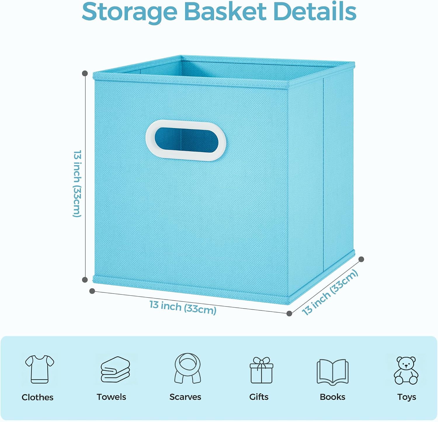 Stero Fabric Storage Cubes Bins, 13 inch Fun Colored Foldable Storage Baskets with Dual Plastic Handle for Home, Kids Room, Closet and Toys Organization, Multi Colored, Set of 6 image 2
