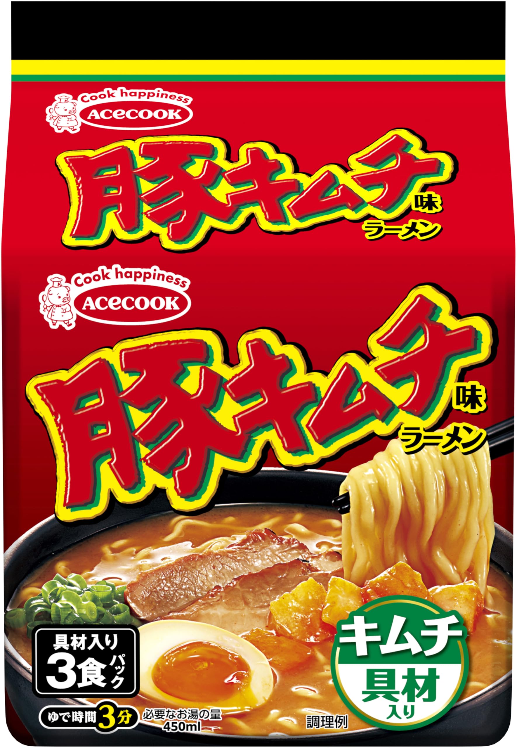 Amazon.co.jp: エースコック 豚キムチ味ラーメン 具材入り3食パック