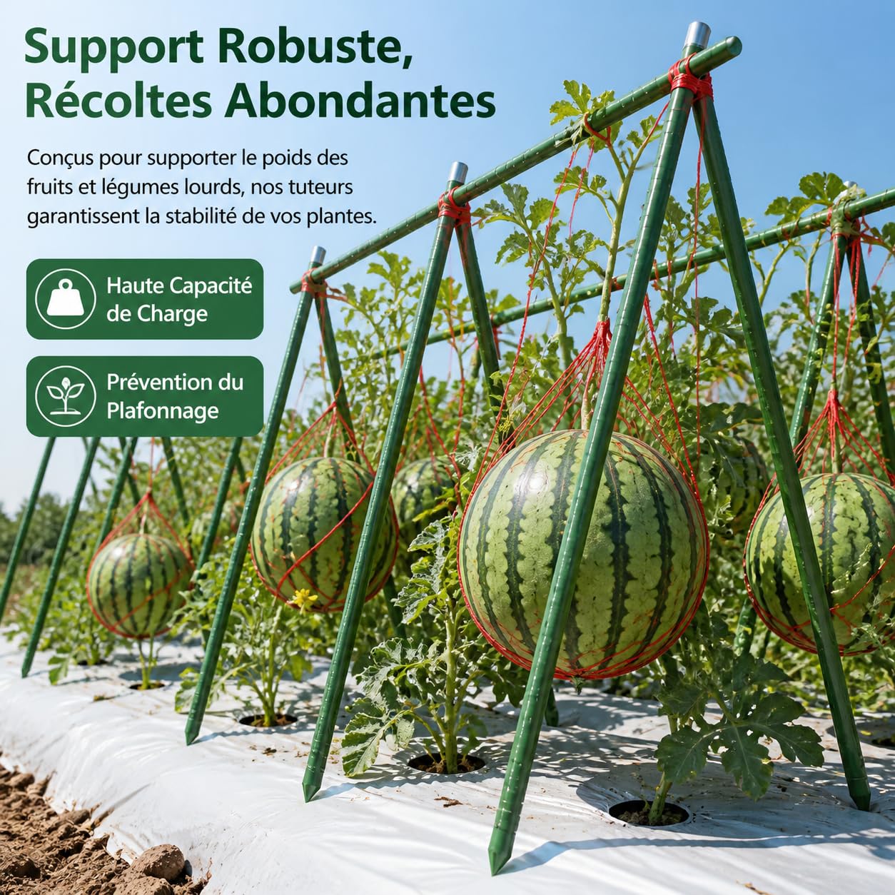 Lot de 10 Tuteurs Acier Plastifié, Tuteurs pour Plantes | Tuteurs Tomate avec Liens, Piquets de Jardin pour Plantes Grimpantes, Légumes et Fleurs, Diamètre 16mm, Longueur 120cm