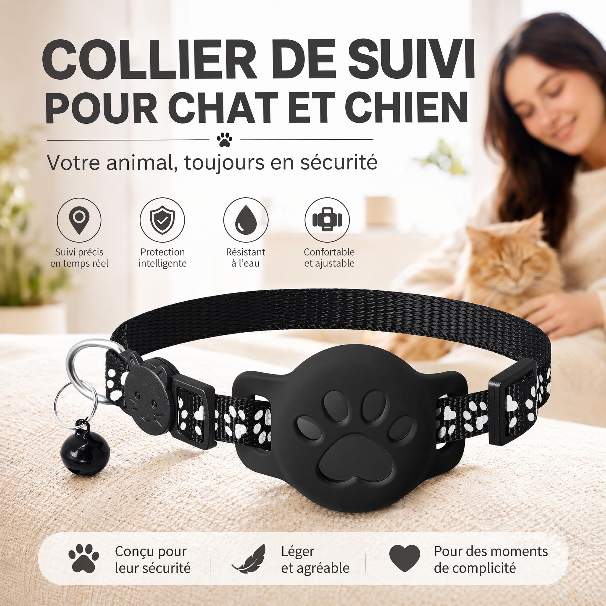 GéNéRique Collier GPS Chat, Traceur GPS Chat, 2026 Nouveau Traceur GPS Chat Tracker, sans Carte Sim, sans Abonnement Mensuel, avec iOS & Android, Localisation Temps RéEl, ImperméAble Et Durable