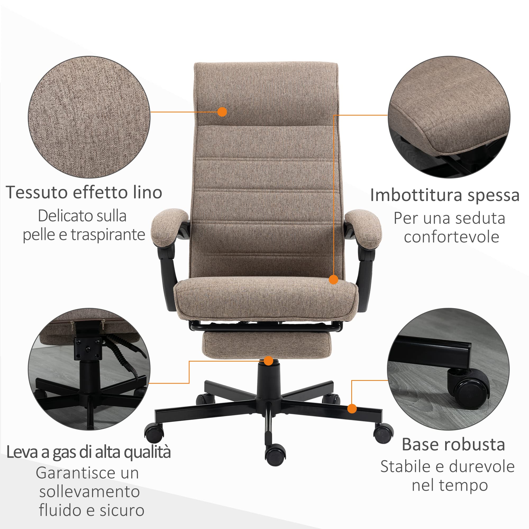 Vinsetto Sedia da Ufficio Ergonomica Poggiapiedi 68x67x109-119 cm Marrone