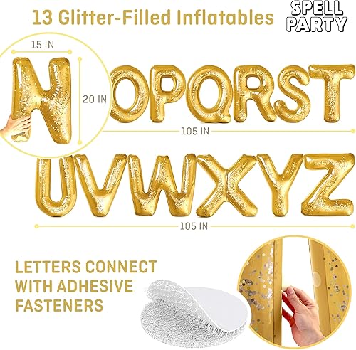 Miniatura 6 de Decoraciones para fiestas en la piscina, 13 flotadores inflables para piscina (juego de letras de la N a la Z, dorado), flotadores grandes