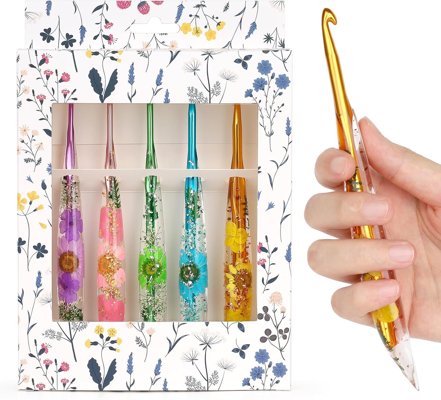 Aeelike Crochet Hooks Set, 3.0mm-6.0mm Ergonomic Crochet Hooks with Long Floral Handle-Super Shinny and Unique for DIY Crfats Blnaket Sweaters, Ideal & Beautiful Gifts for Mothers Crocheting Lovers