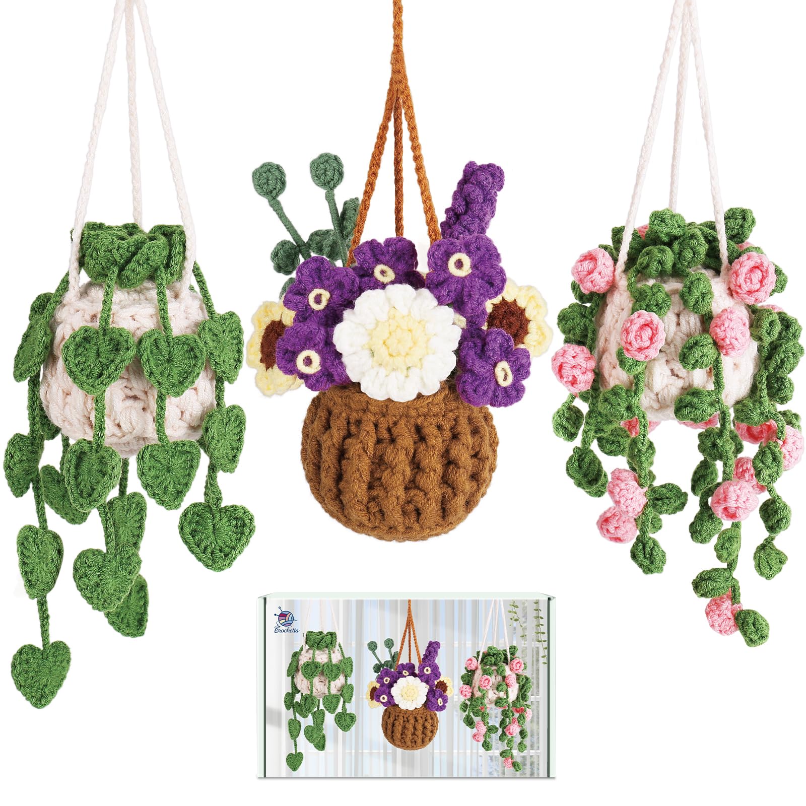 Crochetta Beginner Crochet Kit with Step-by-Step Video Tutorials, Learn to Crochet for Adults &amp; Kids, Knitting Craft Supplies, Hanging Plants Home Decor (40%+ Yarn)