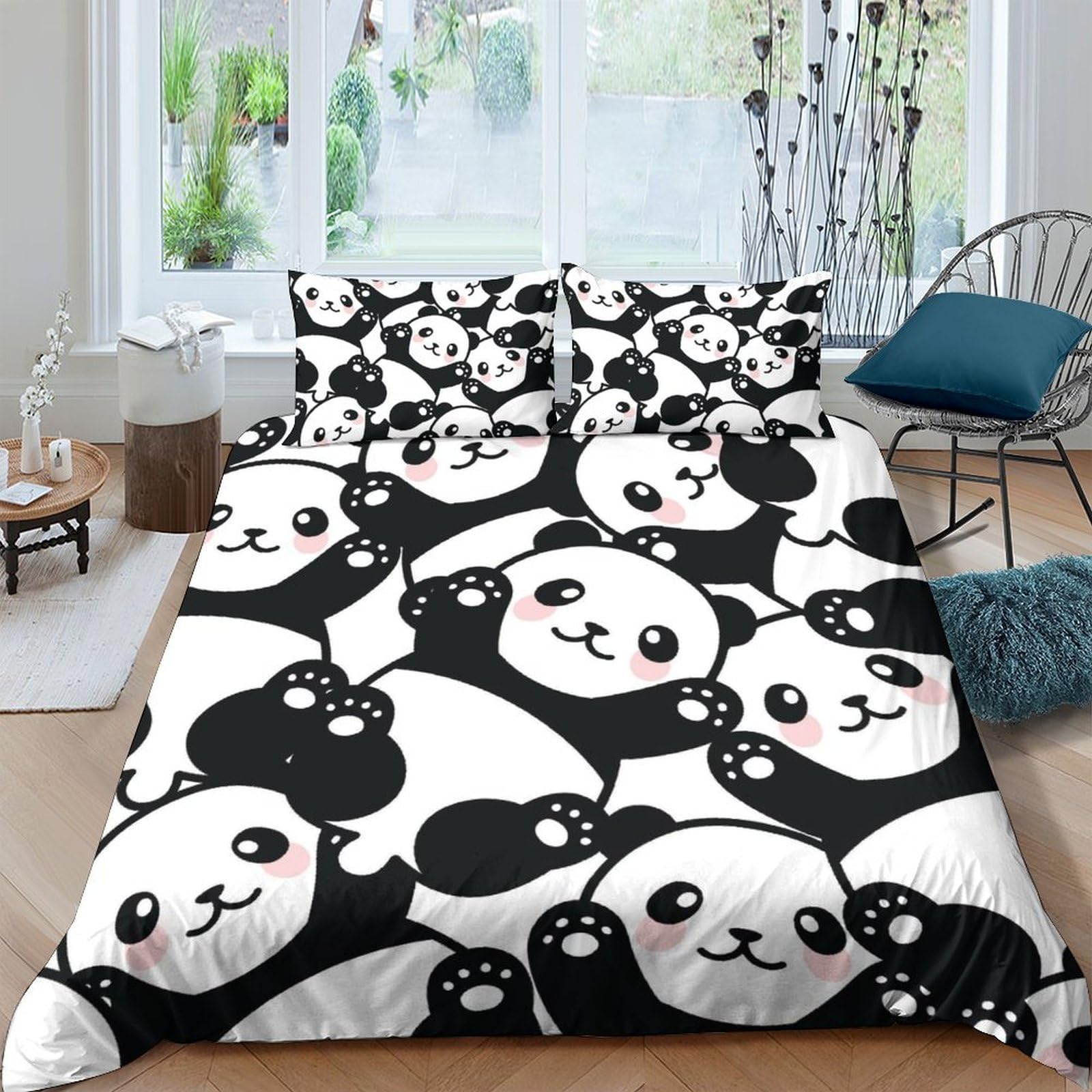 Ctjqhvkz Style-2 3D Printed Cartoon Panda Fitted Sheet Microfiber Soft Black White Mattress Cover For Bedroom Guest Room Decor Single（135X200cm）