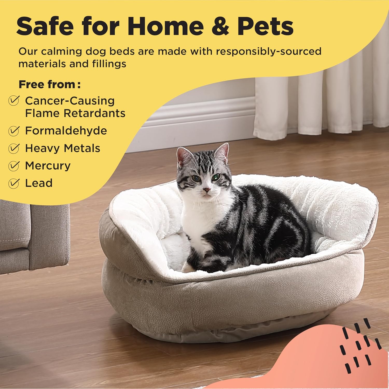 Best Friends by Sheri Pet Throne High Bolster Orthopedic Relief Cat and Dog Bed, Wheat, Mini