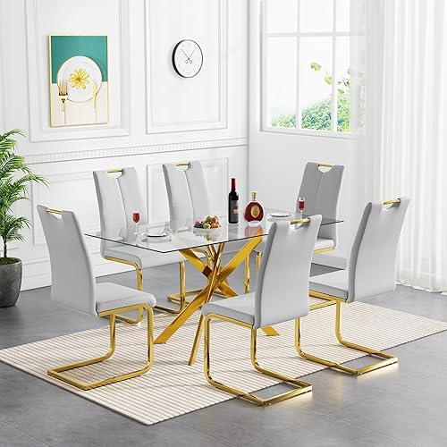 Miniatura 16 de Henf Juego de mesa de comedor de 5 piezas para 4, mesa de cocina y sillas de cristal modernas para 4, juego de mesa de comedor con mesa de comedor