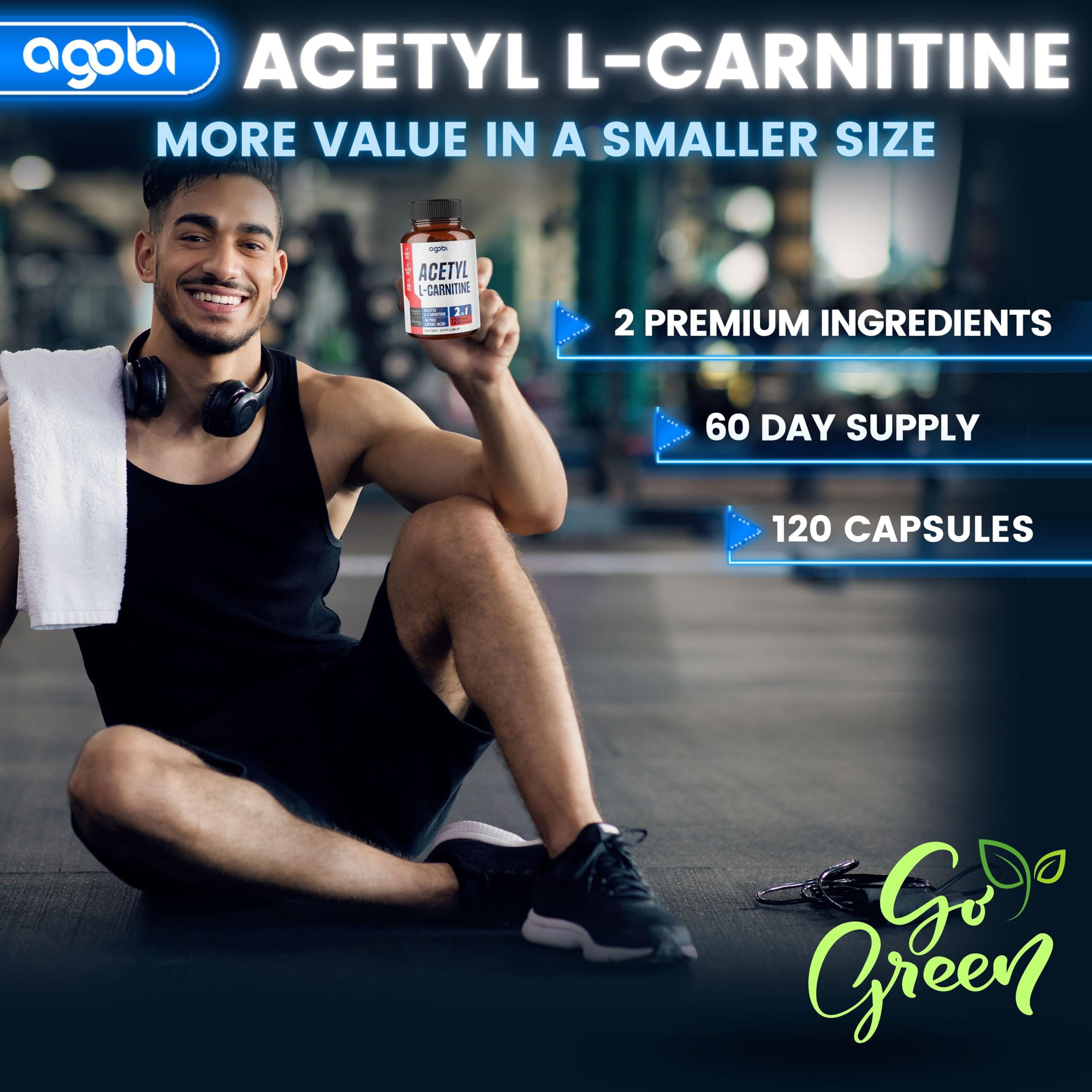 agobi Acetyl L-Carnitine & Alpha Lipoic Acid Complex 1500mg - Supplement for Brain Health, Memory, Focus & Mood Support - 120 Vegan Capsules for 2 Month Supply