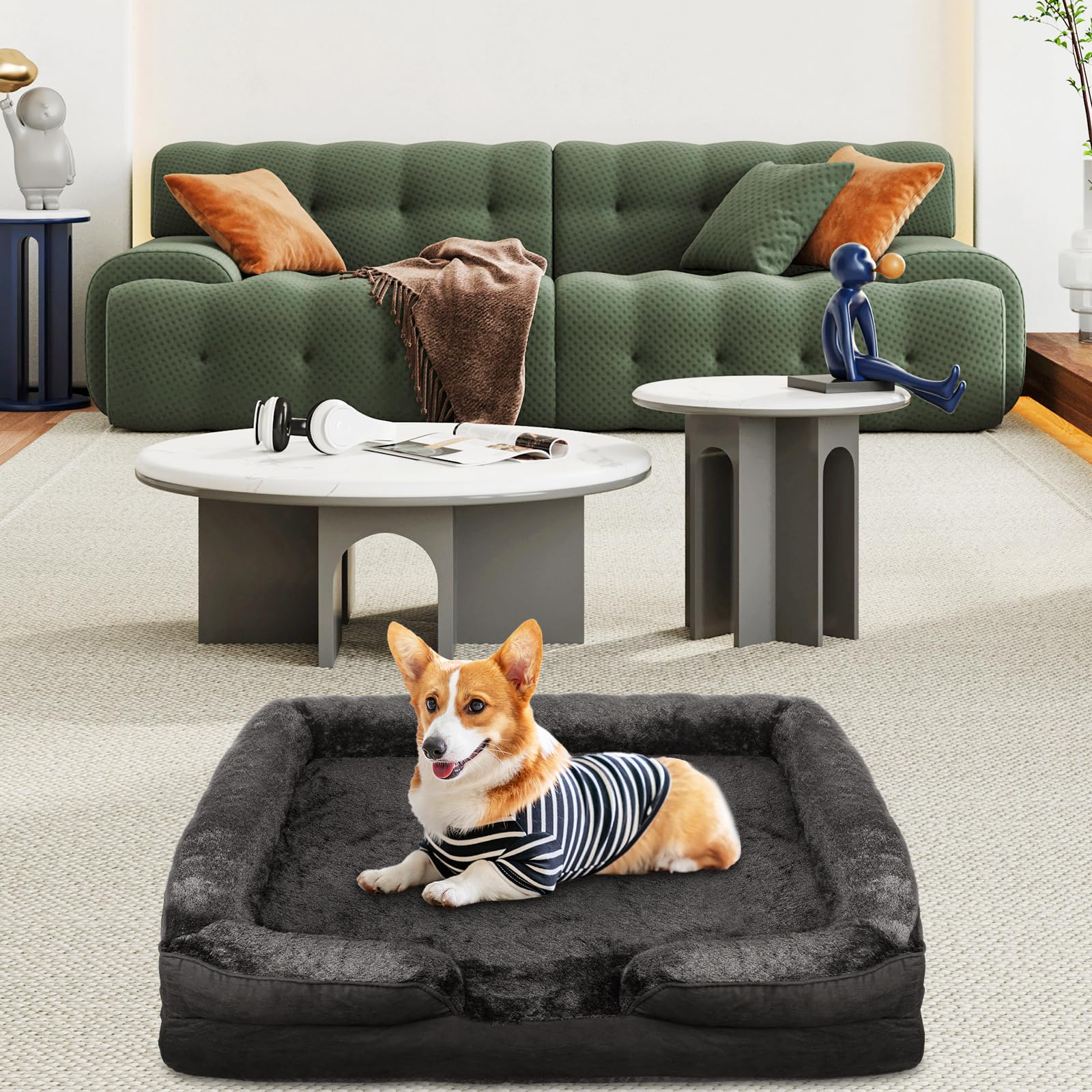 Cesta de perro de gran tamaño, cojín desenfundable, cama para perro, funda extraíble y lavable a máquina, fondo antideslizante, 106 x 80 x 20 cm (Negro)
