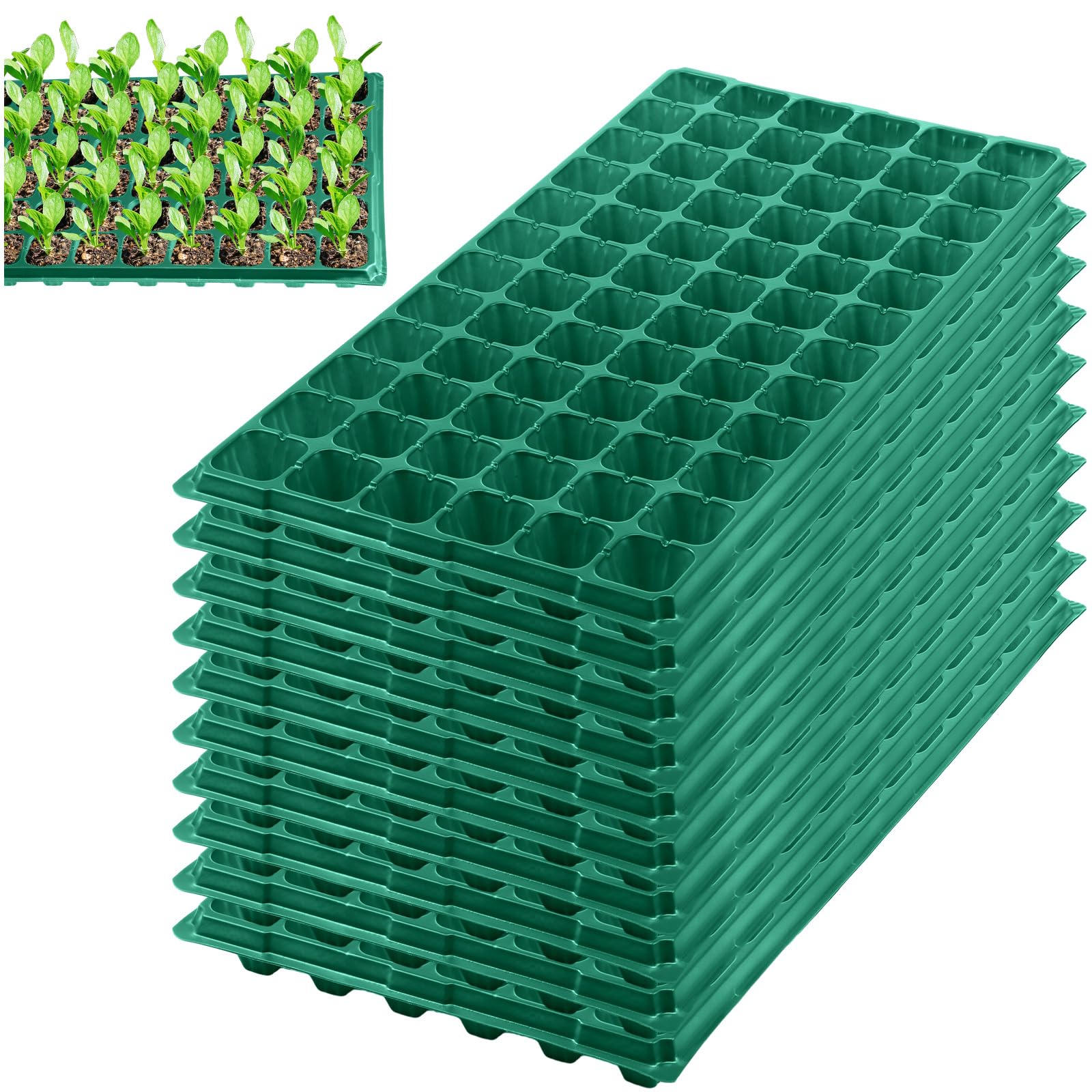Ziliny 10 Pack 72 Cell Seed Starter Tray,Thick Deep Seed Starting Tray, for 1020 Flat Trays Germination Nursery Pot Mini Propagator Plant Growth Kit(Green)