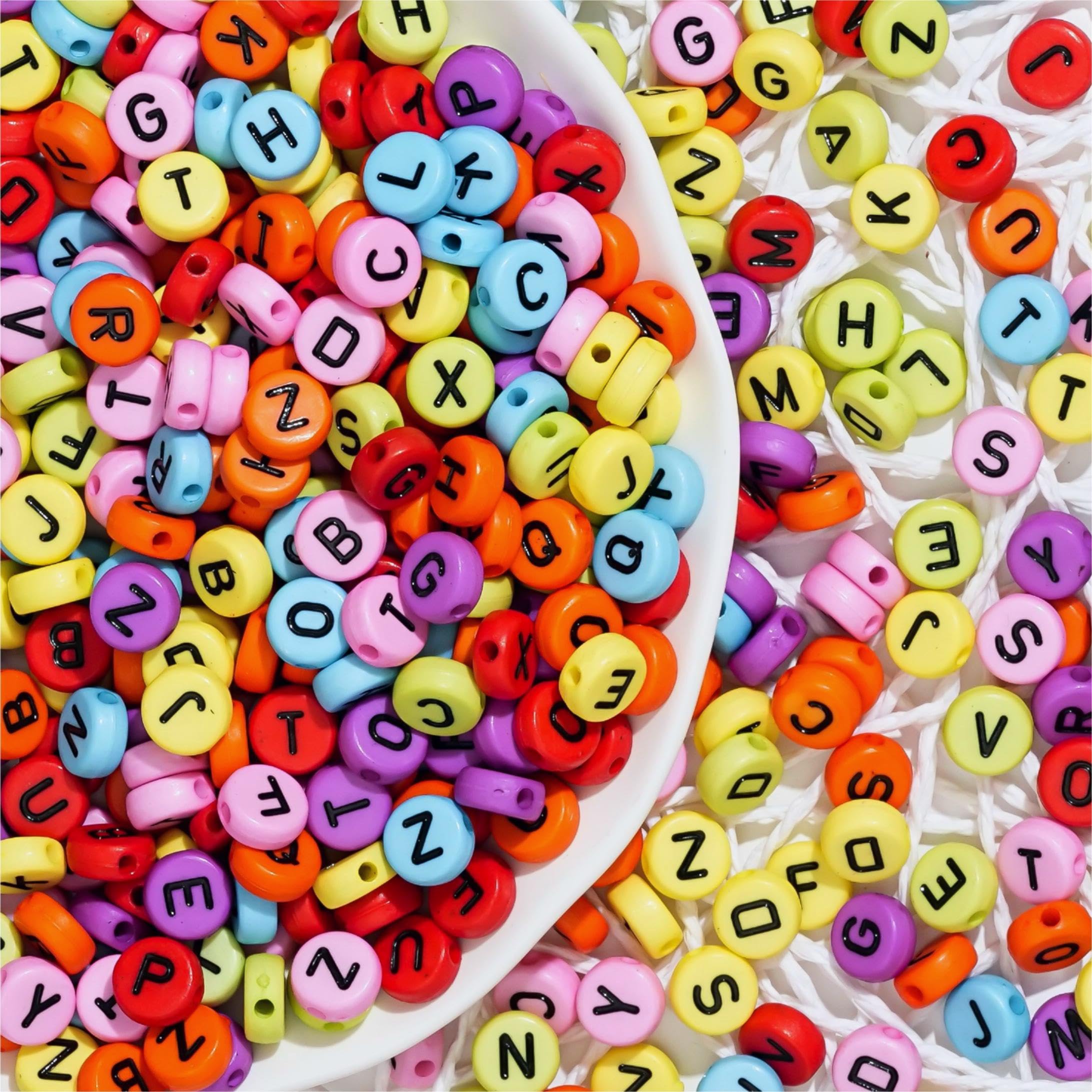 HERZWILD 500pcs Letters Beads 5×10mm Mixed Colorful Round Alphabet Black Letters Beads for Jewelry Crafts (Black-Color)