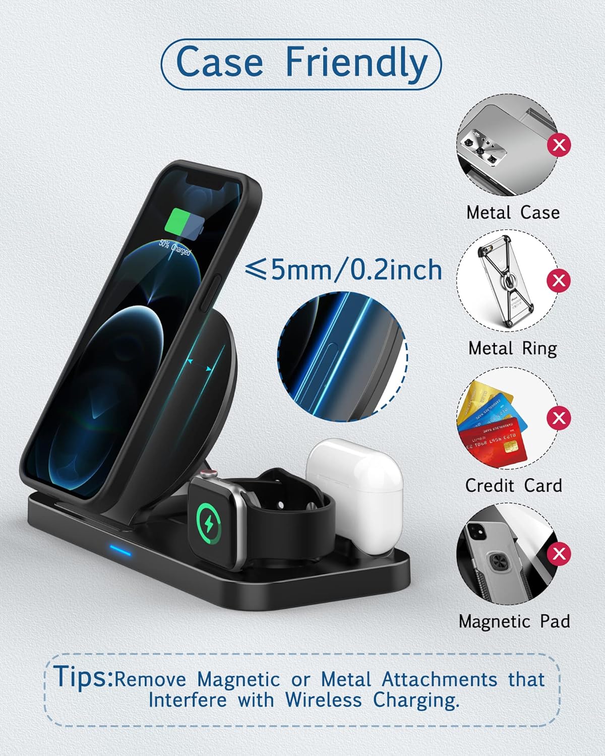 Wireless Charging Station, 2021 Upgraded 3 in 1 Wireless Charger Stand Dock Compatible with Apple Watch 7/SE/6/5/4/3/2, Airpods Pro/2, Fast Charging for iPhone 13 Pro,13,12 Pro Max,11,Xs max,Xr,X : Cell Phones & Accessories