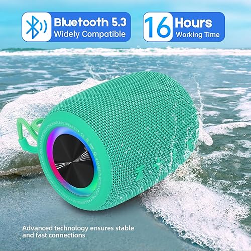 Miniatura 4 de Altavoz Bluetooth portátil, altavoz inalámbrico BT5.3 de 20W con diafragmas de graves, luces LED multimodos dinámicos, IPX6 resistente al agua,