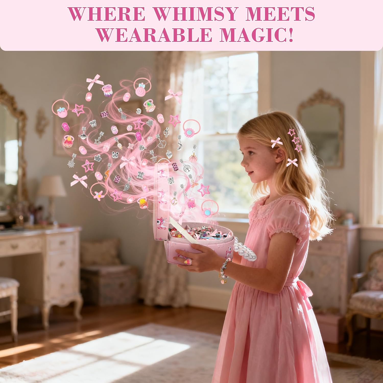 FVUUKOSIIT Bracelet Making Kit - 242 Pcs DIY Jewelry Making Kit, Christmas Gifts Toy for Girls Kids Toys Crafts for Gril Ages 4 5 6 7 8 12 with Big Size Portable Gift Box, Boosts Creativity (Red) - Image 6