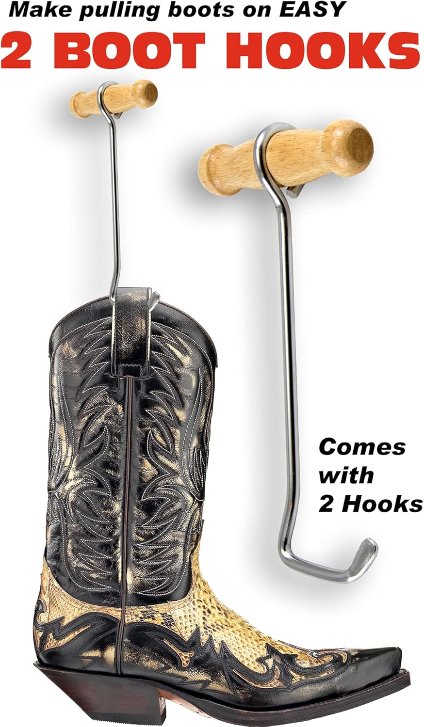 SOUTHWESTERN Boot Hooks and Puller for Cowboy Boots, Wood Handles (2 hooks) - Image 2