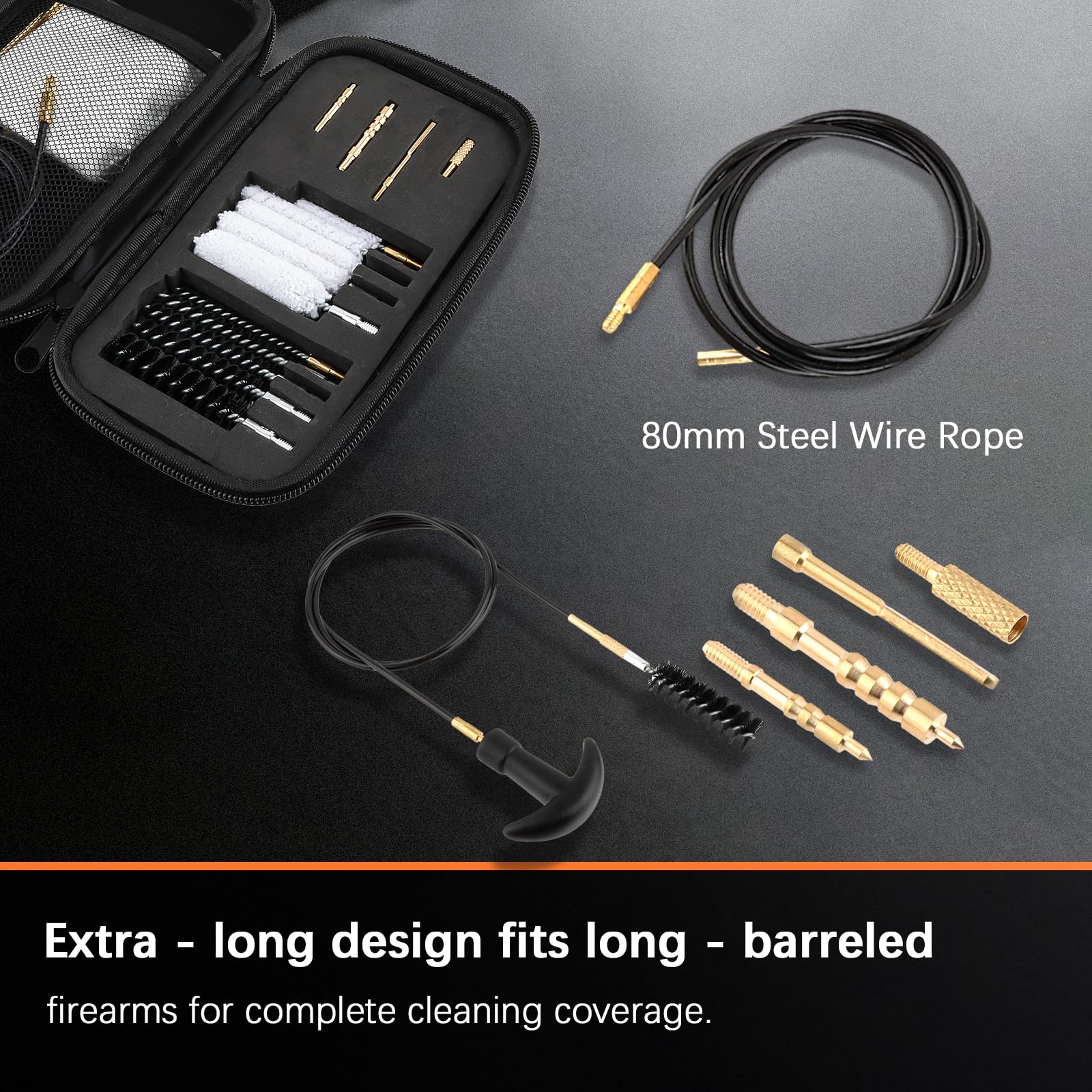 Kit di pulizia per armi FOCUHUNTER per calibri 4,5/5,55/9/12,7 mm, kit di pulizia per pistole 22 in 1 con aste in ottone, spazzola in nylon, mocio, punte scanalate, cavo flessibile